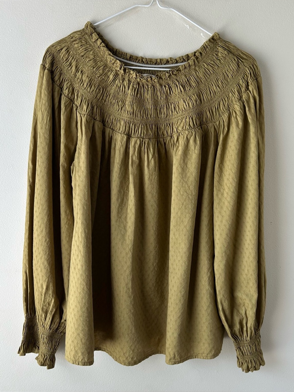Universal Thread Peasant Cottagecore Smocked Collar Blouse Top Green M